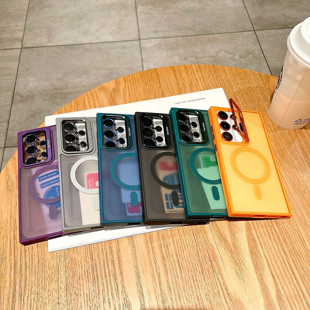 Side Cooling Matte Metal Lens Holder Magnetic Phone Case For Samsung Galaxy With Lens Protective Film