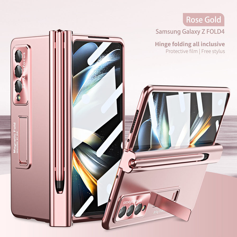 Magnetic Hinge Pen Slot Electroplated Lens Protection Folding Phone Case For Samsung Galaxy Fold5 Fold4 Fold3