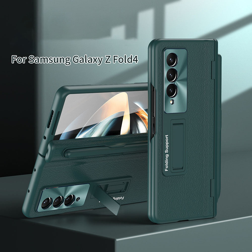 Central Axis With Pen Folding Anti-Fall Shell Film Integrated Leather Phone Case For Samsung Galaxy fold4 fold3 5G