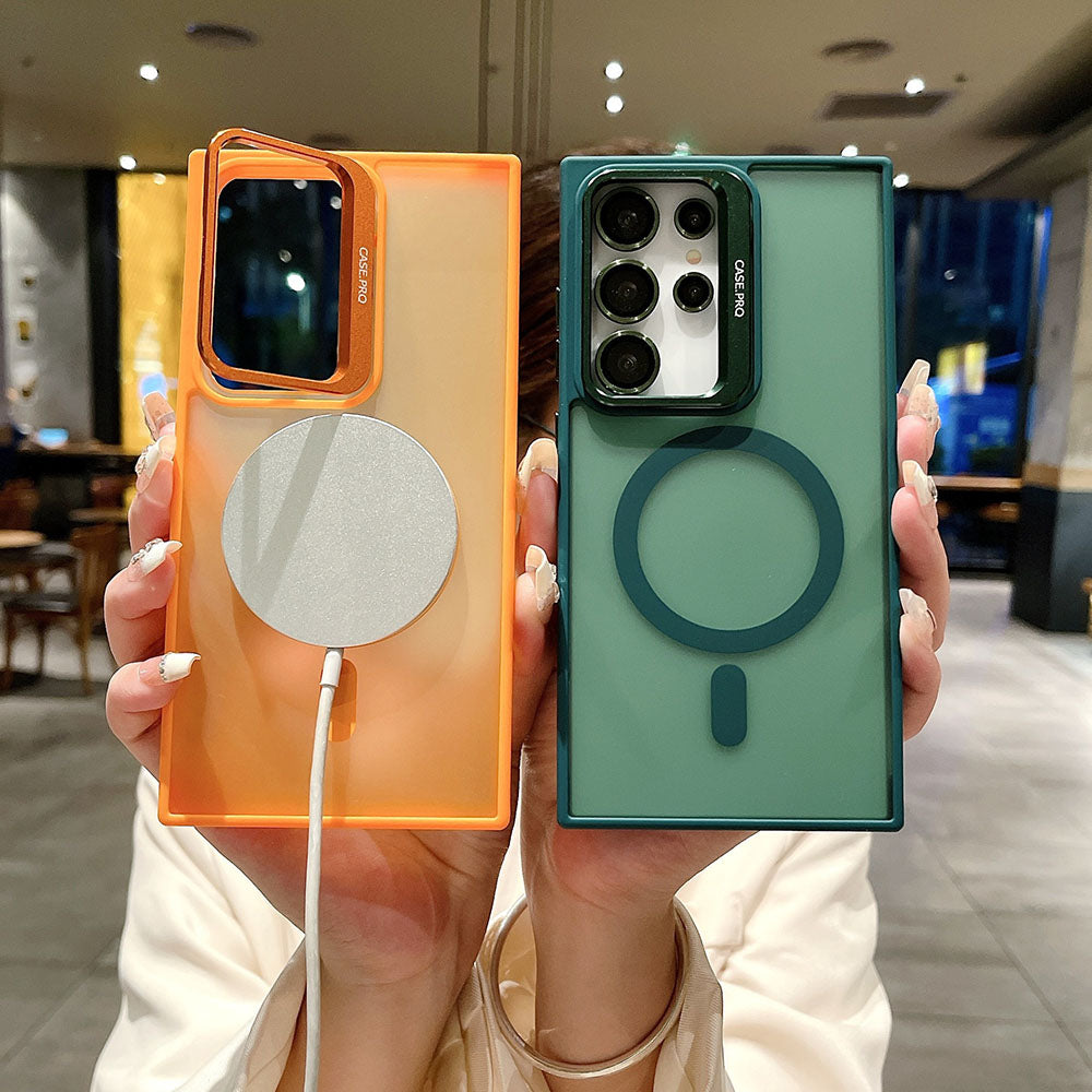 Side Cooling Matte Metal Lens Holder Magnetic Phone Case For Samsung Galaxy With Lens Protective Film