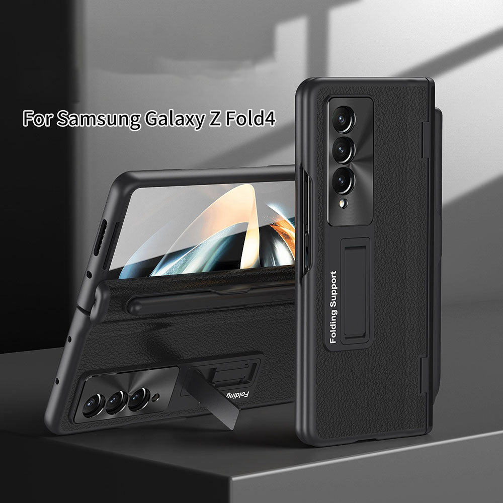 Central Axis With Pen Folding Anti-Fall Shell Film Integrated Leather Phone Case For Samsung Galaxy fold4 fold3 5G