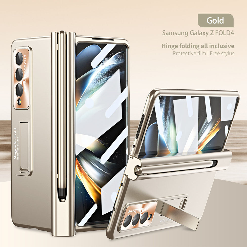 Magnetic Hinge Pen Slot Electroplated Lens Protection Folding Phone Case For Samsung Galaxy Fold5 Fold4 Fold3