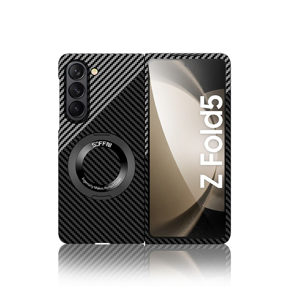 Folding Screen Magnetic Ring Holder Carbon Fiber Ultra-Thin Anti-Fall Phone Case For Samsung Galaxy Z Fold5 Fold4 Fold3