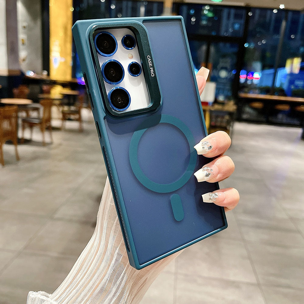 Side Cooling Matte Metal Lens Holder Magnetic Phone Case For Samsung Galaxy With Lens Protective Film