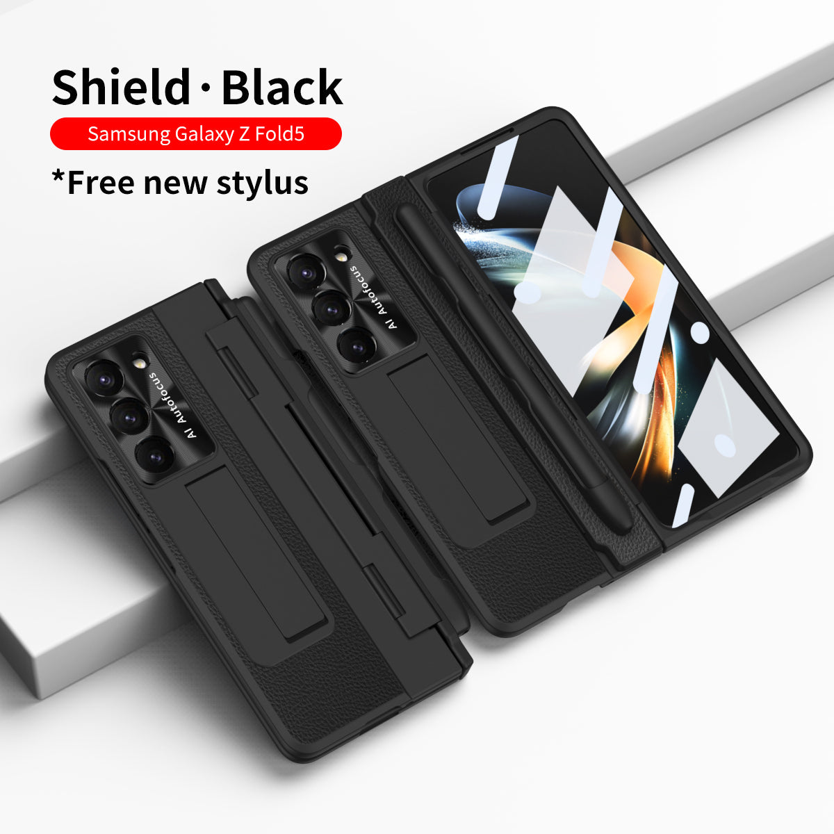 Luxury Leather Magnetic Bracket Shell Electroplated Phone Case For Samsung Galaxy Z Fold3/4/5 With Back Screen Glass - Mycasety Mycasety