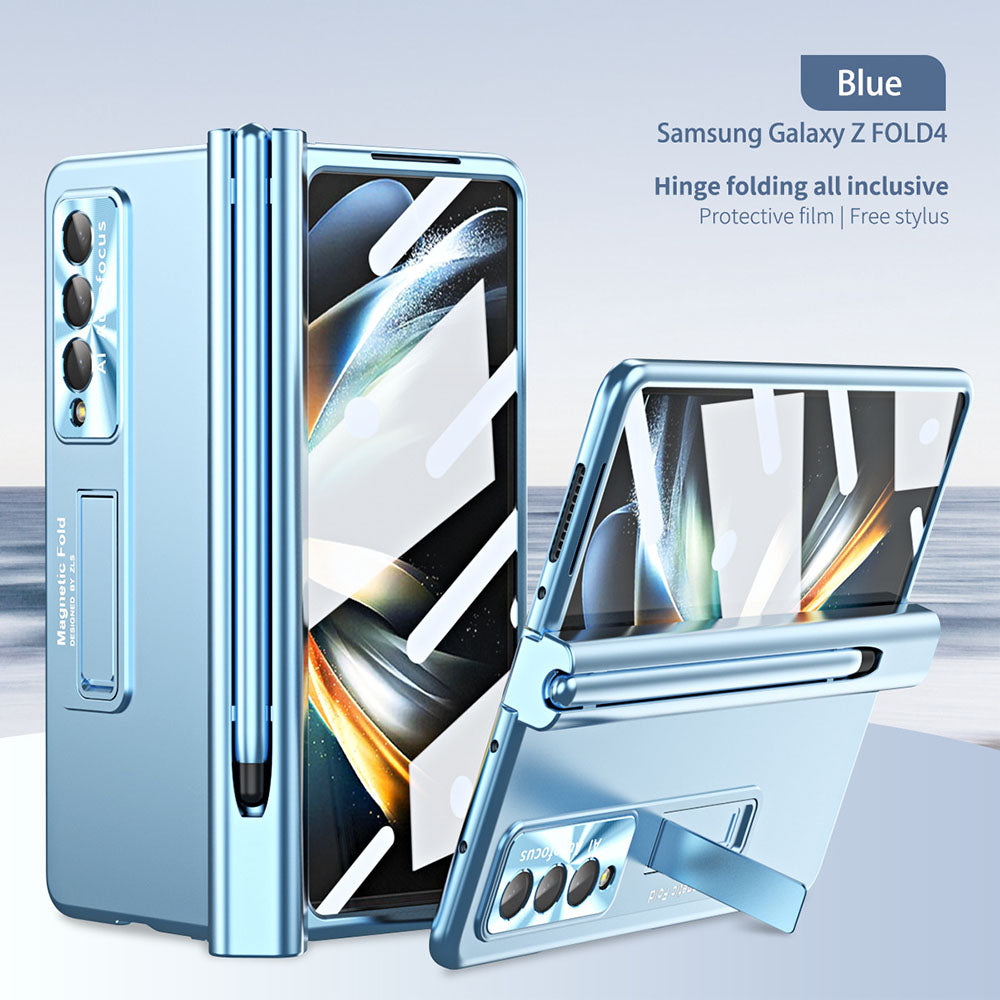 Magnetic Hinge Pen Slot Electroplated Lens Protection Folding Phone Case For Samsung Galaxy Fold5 Fold4 Fold3