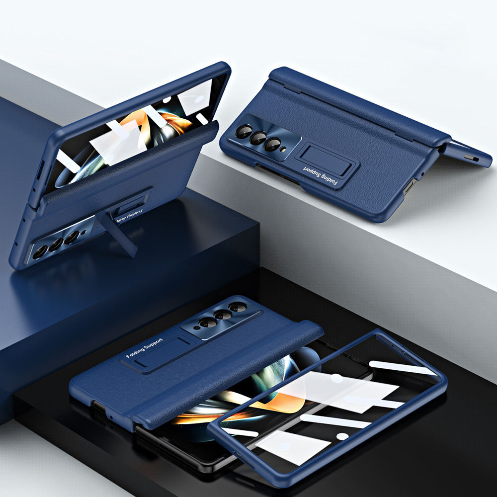 Central Axis With Pen Folding Anti-Fall Shell Film Integrated Leather Phone Case For Samsung Galaxy fold4 fold3 5G