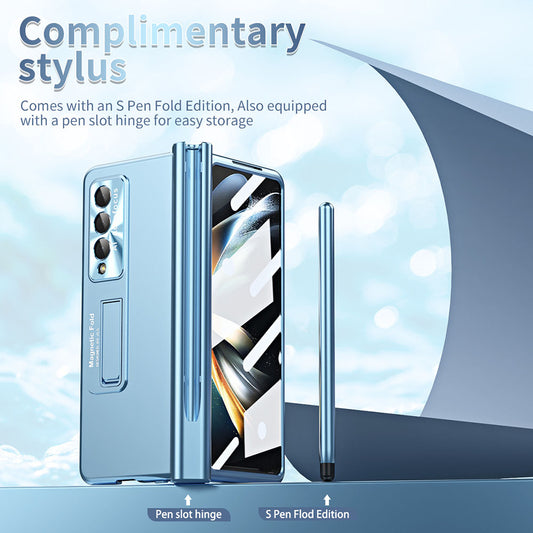 Magnetic Hinge Pen Slot Electroplated Lens Protection Folding Phone Case For Samsung Galaxy Fold5 Fold4 Fold3