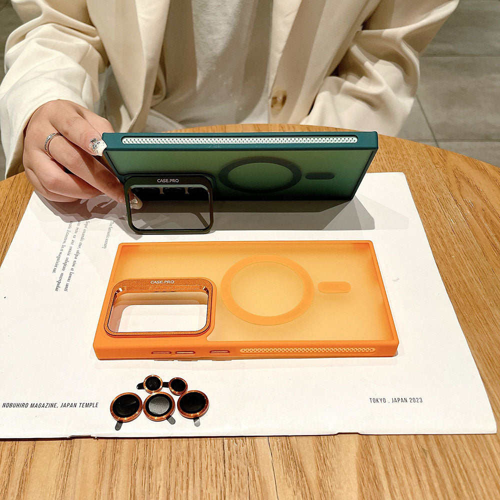 Side Cooling Matte Metal Lens Holder Magnetic Phone Case For Samsung Galaxy With Lens Protective Film