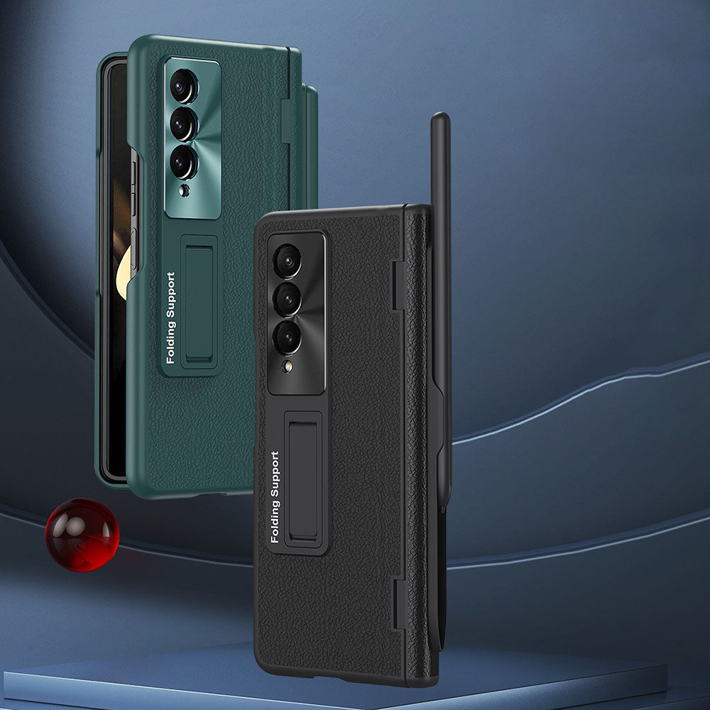 Central Axis With Pen Folding Anti-Fall Shell Film Integrated Leather Phone Case For Samsung Galaxy fold4 fold3 5G