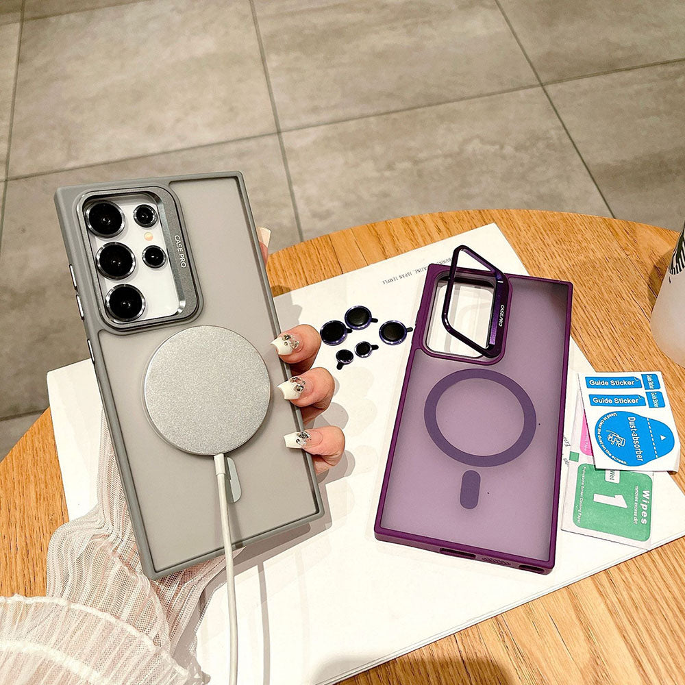 Side Cooling Matte Metal Lens Holder Magnetic Phone Case For Samsung Galaxy With Lens Protective Film