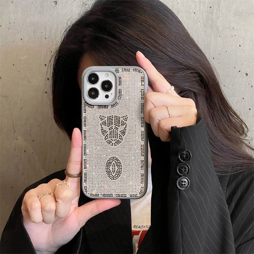 Shiny Rhinestone Leopard Phone Case For iPhone