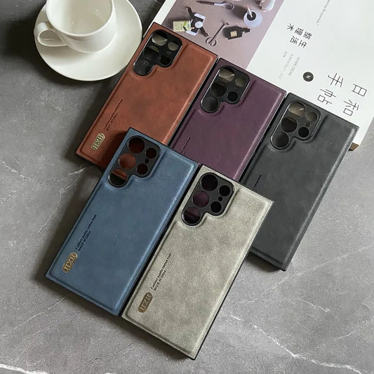 Simple Business Retro Matte Leather Phone Case For Samsung Galaxy