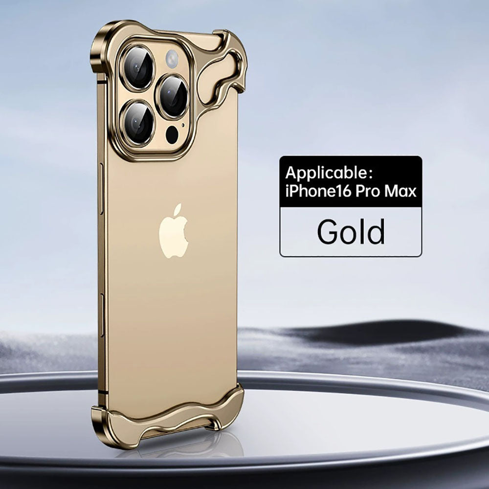 Frameless Aluminum Alloy Metal Corner Pad Anti-Fall Phone Case With Lens Protective Film For iPhone