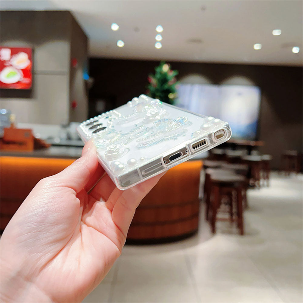 French Retro Pearl Flower Glitter Butterfly Phone Case For Samsung Galaxy