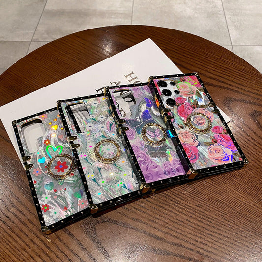 Colorful Laser Butterfly Rose Flower Phone Case For Samsung Galaxy
