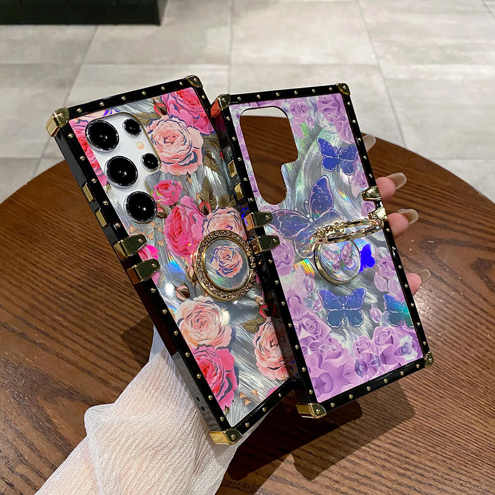 Colorful Laser Butterfly Rose Flower Phone Case For Samsung Galaxy