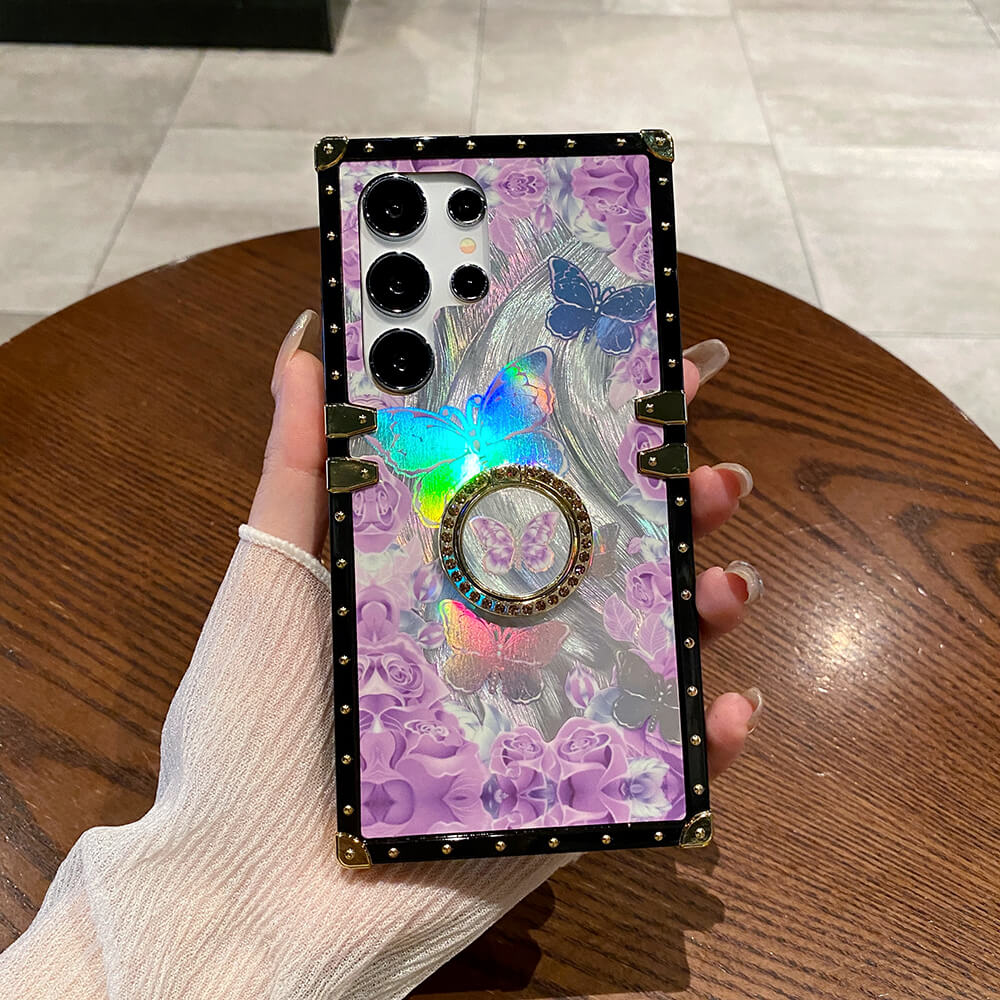 Colorful Laser Butterfly Rose Flower Phone Case For Samsung Galaxy