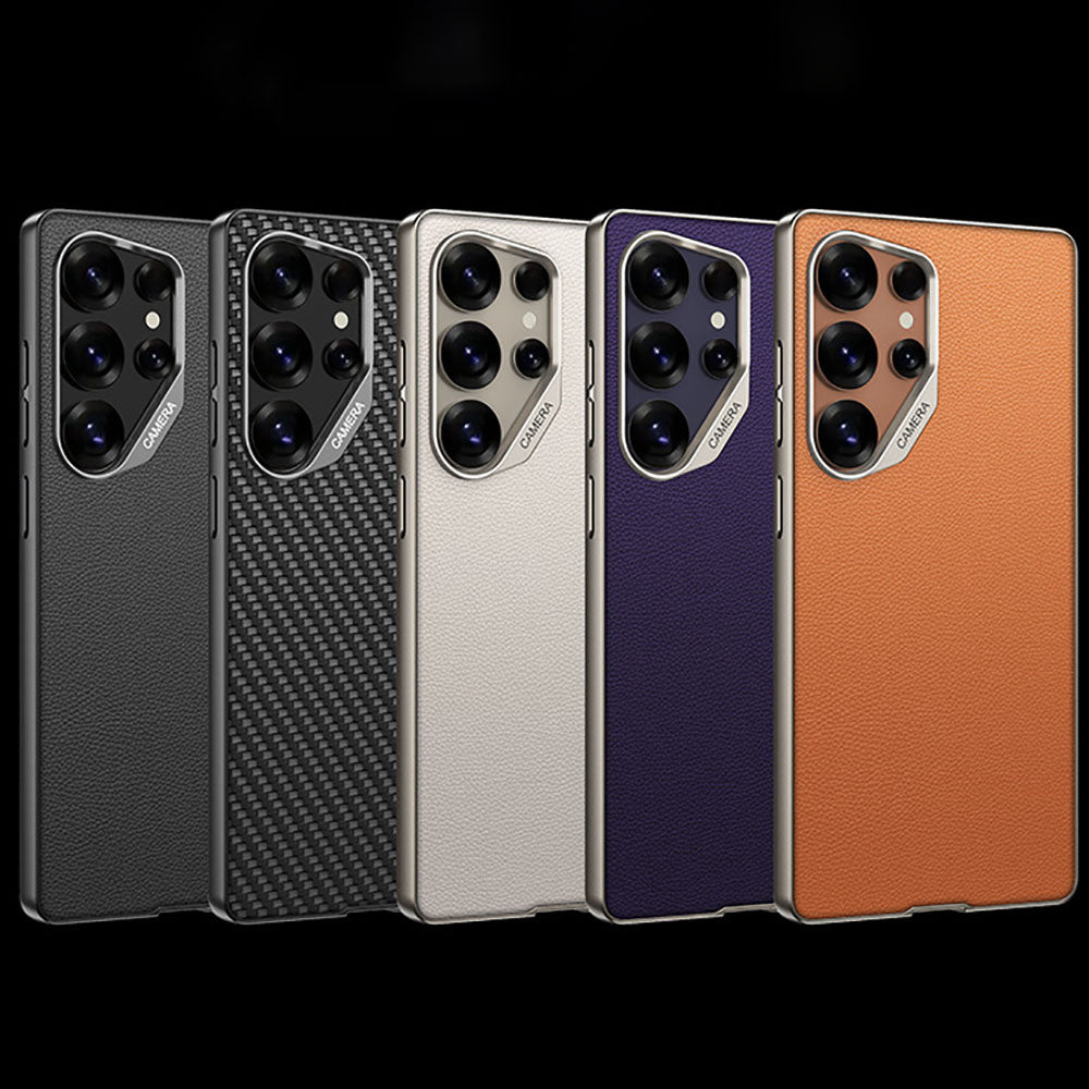 Metal Leather Lens Drop-Proof Protective Phone Case For Samsung Galaxy