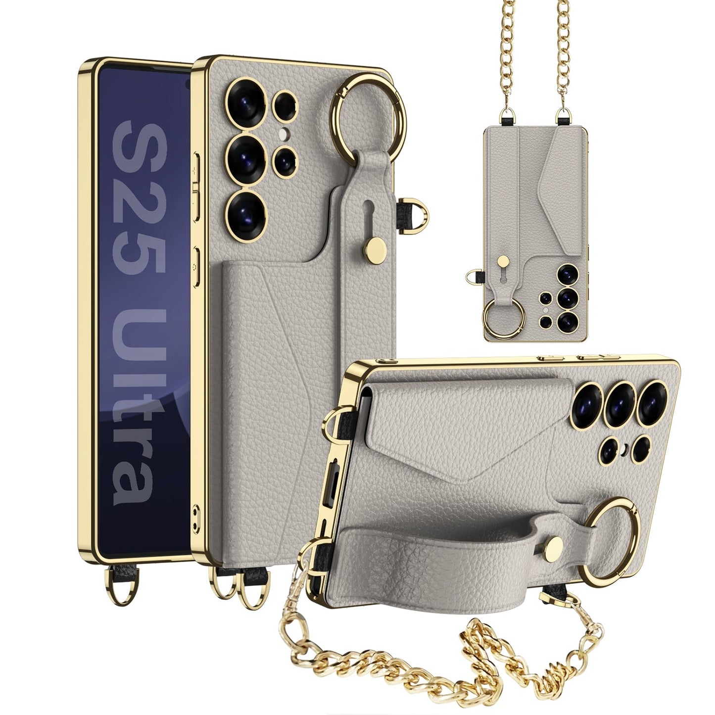 Electroplated Leather Wristband Card Holder Wallet Case for Samsung Galaxy