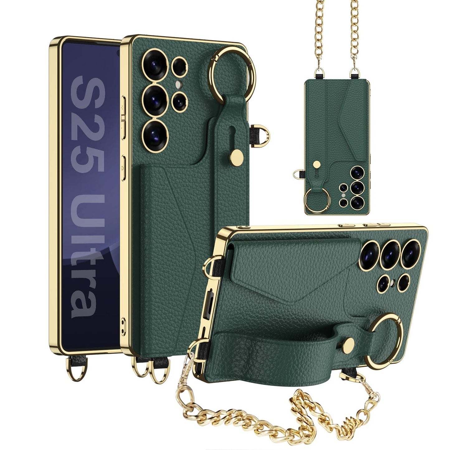 Electroplated Leather Wristband Card Holder Wallet Case for Samsung Galaxy