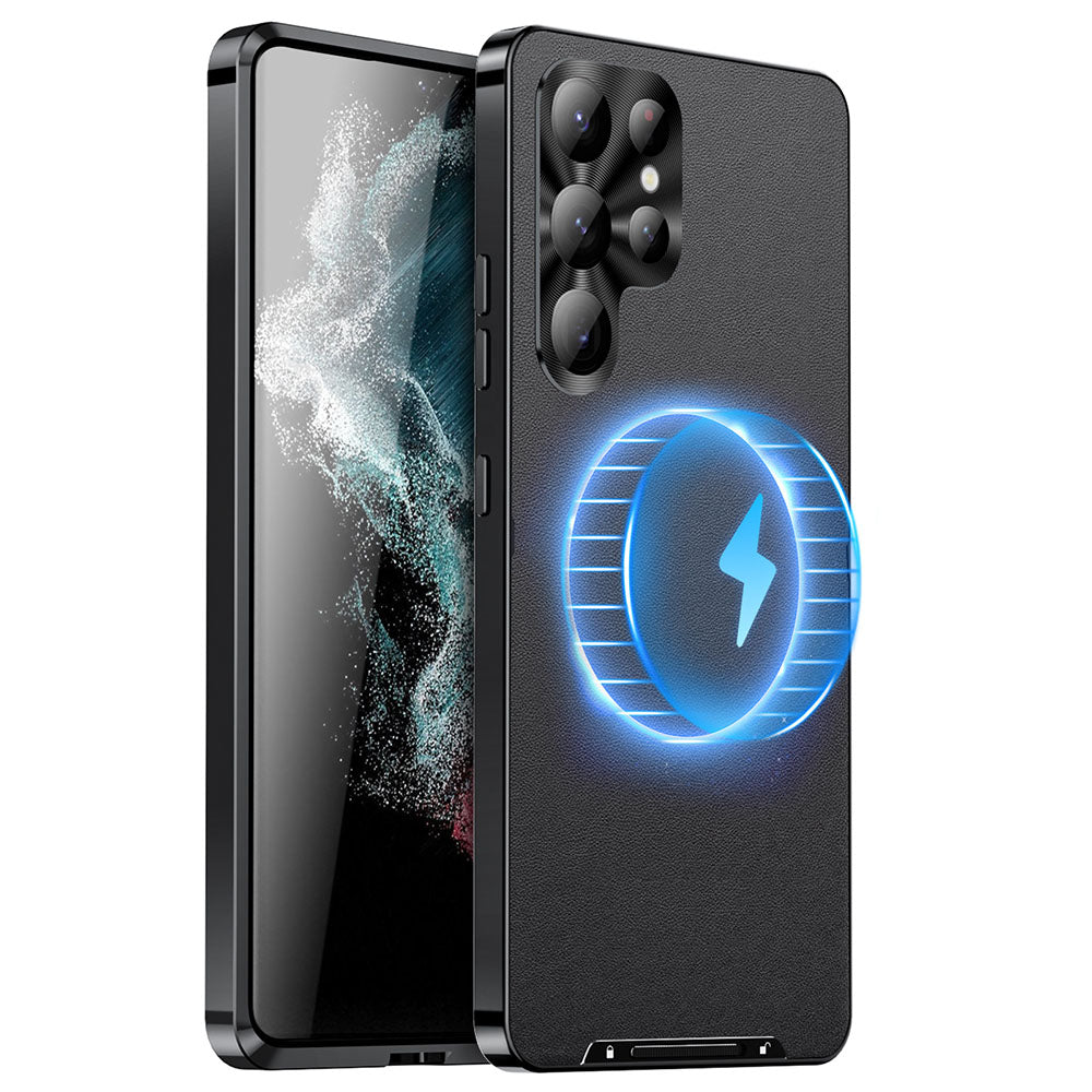 Magnetic Magsafe Aluminum Alloy Frame High-End Leather Phone Case For Samsung Galaxy