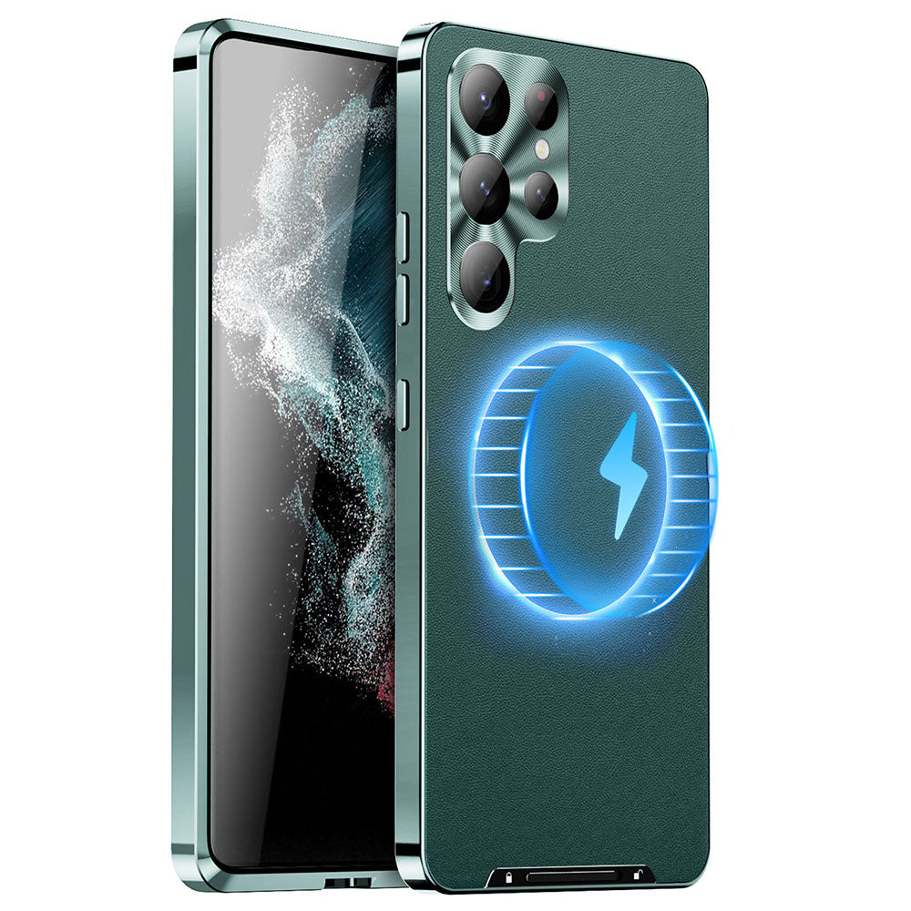 Magnetic Magsafe Aluminum Alloy Frame High-End Leather Phone Case For Samsung Galaxy