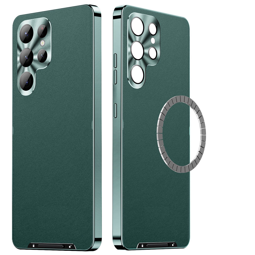 Magnetic Magsafe Aluminum Alloy Frame High-End Leather Phone Case For Samsung Galaxy