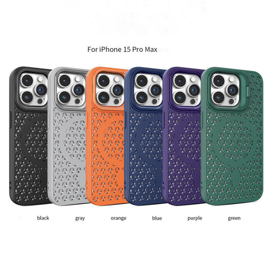 Lens Protection Bracket Magnetic Honeycomb Heat Dissipation Phone Case For iPhone