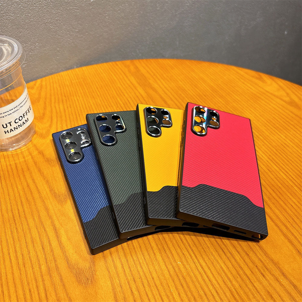 Metal Lens Protection Leather Color Block Phone Case For Samsung Galaxy