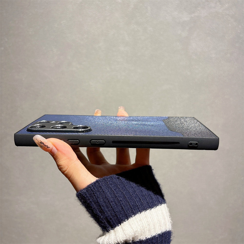 Metal Lens Protection Leather Color Block Phone Case For Samsung Galaxy