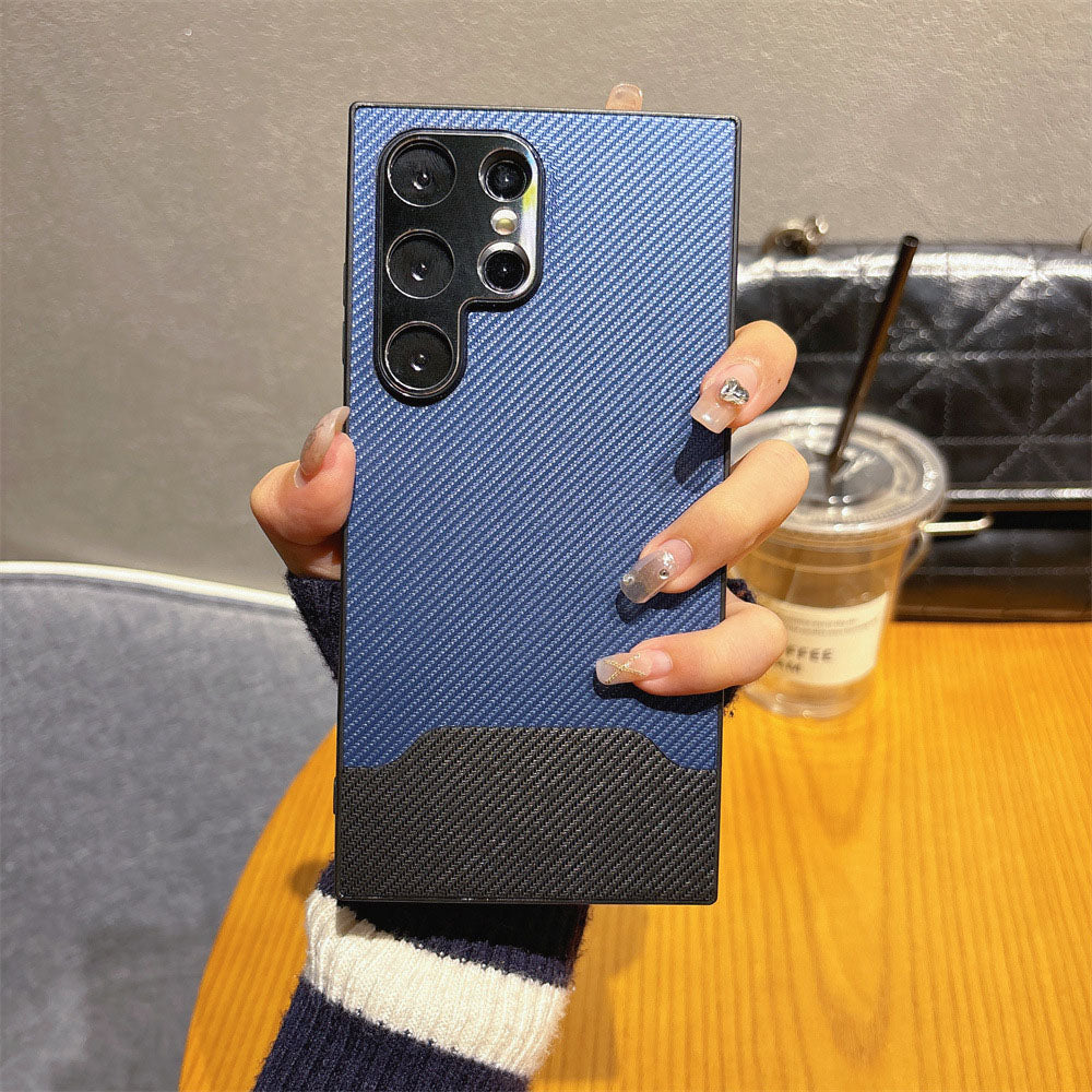 Metal Lens Protection Leather Color Block Phone Case For Samsung Galaxy