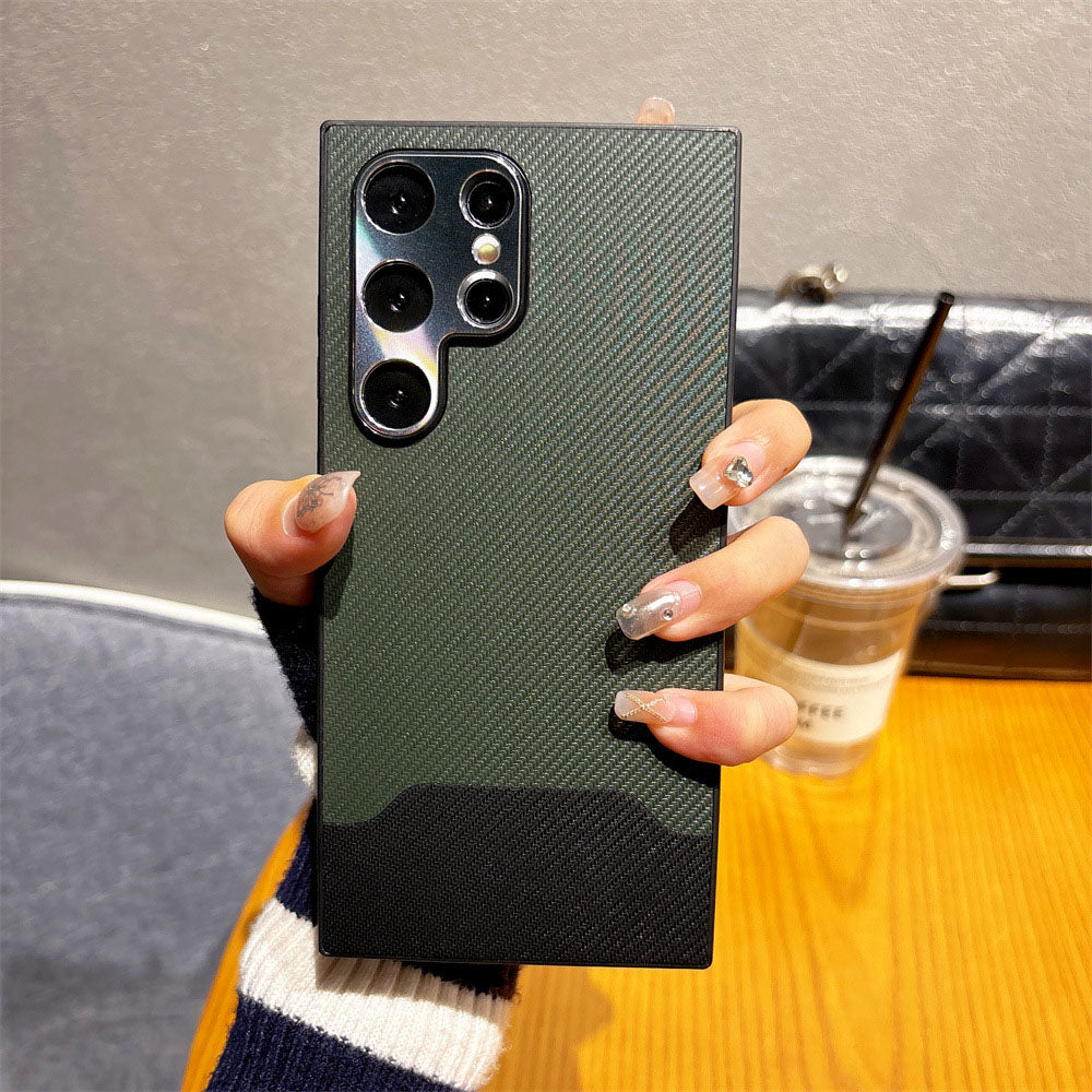 Metal Lens Protection Leather Color Block Phone Case For Samsung Galaxy