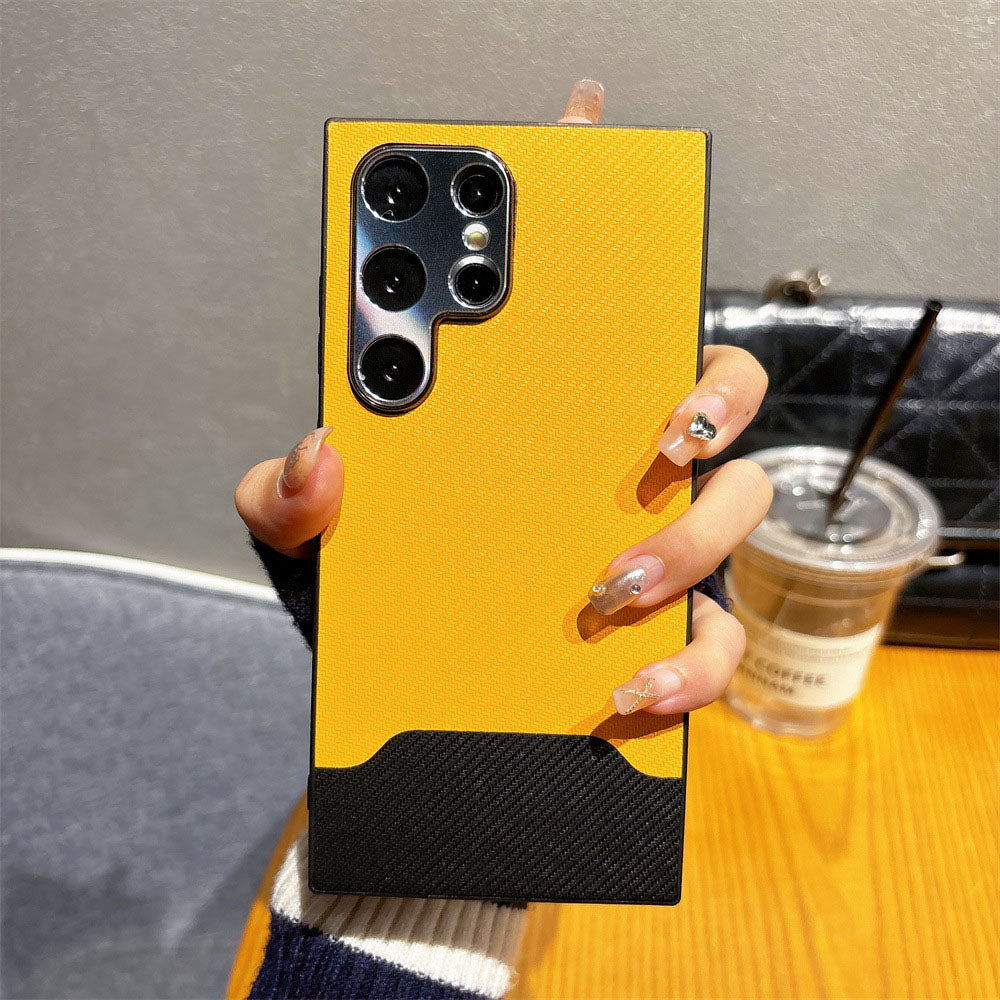 Metal Lens Protection Leather Color Block Phone Case For Samsung Galaxy