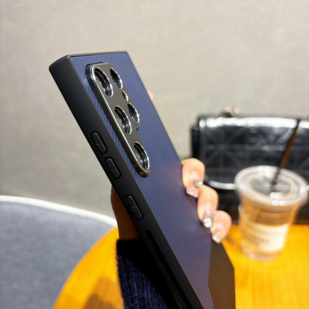 Metal Lens Protection Leather Color Block Phone Case For Samsung Galaxy