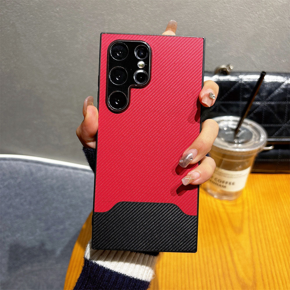 Metal Lens Protection Leather Color Block Phone Case For Samsung Galaxy