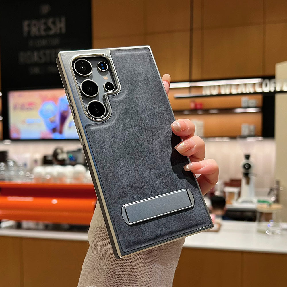 Newest Electroplated Leather Stand Anti-Fall Phone Case For Samsung