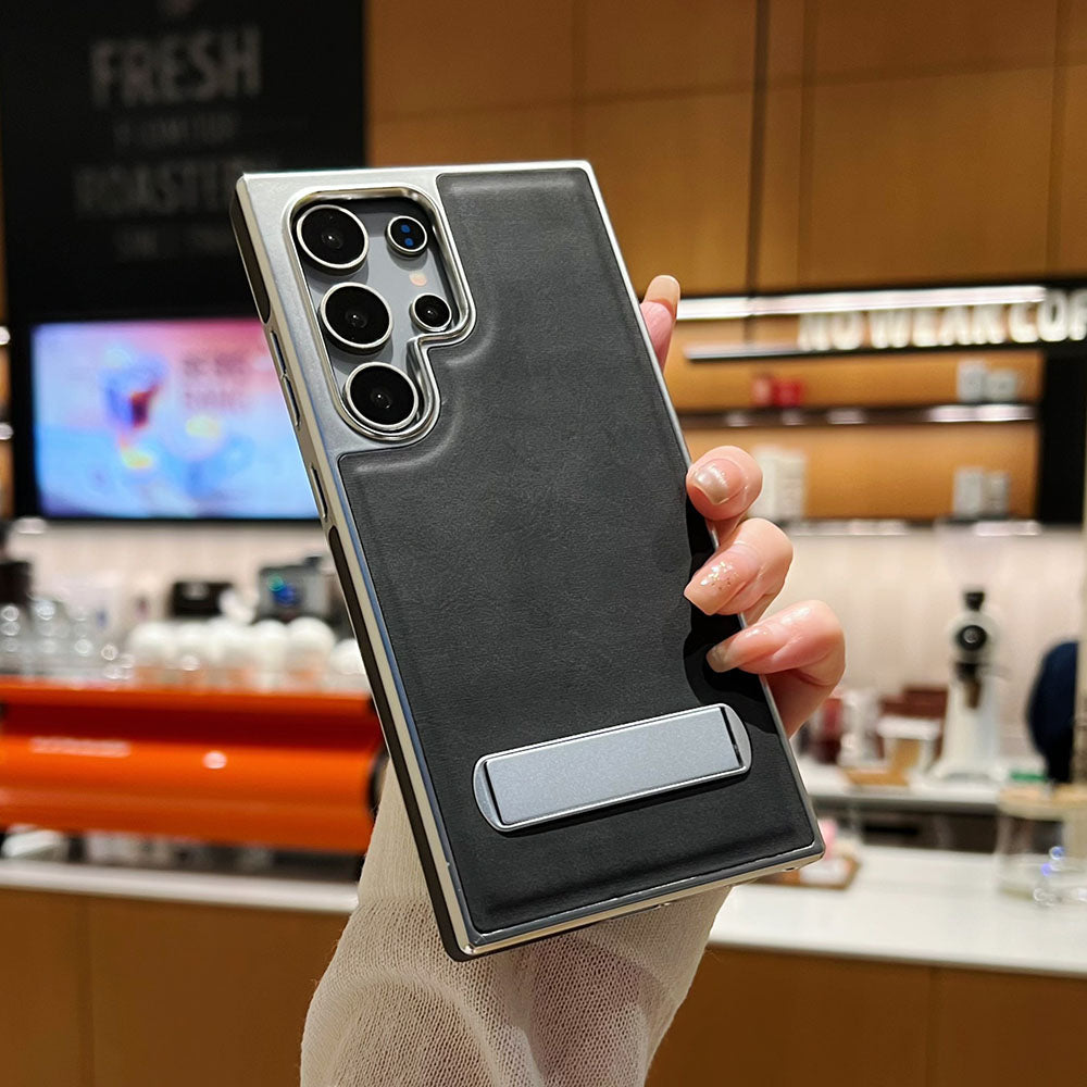 Newest Electroplated Leather Stand Anti-Fall Phone Case For Samsung