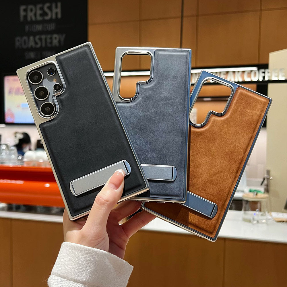 Newest Electroplated Leather Stand Anti-Fall Phone Case For Samsung
