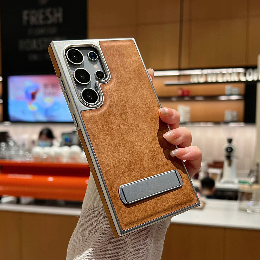 Newest Electroplated Leather Stand Anti-Fall Phone Case For Samsung