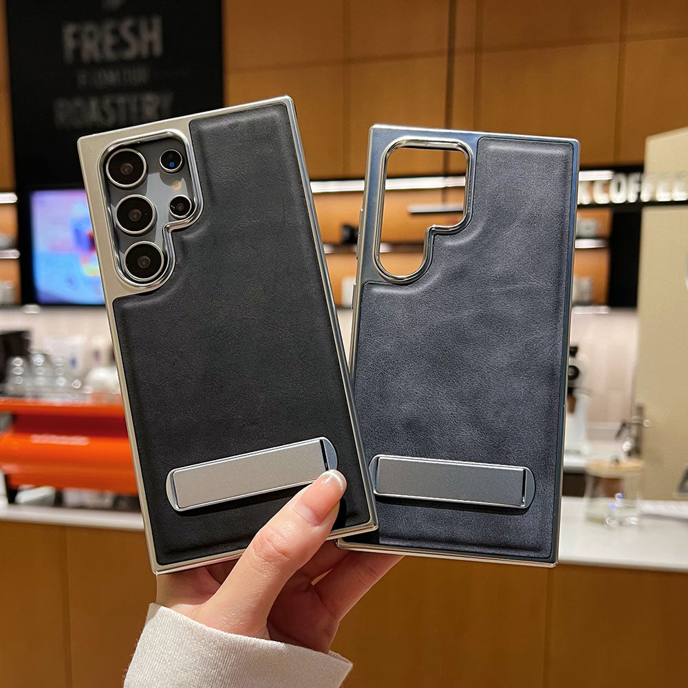 Newest Electroplated Leather Stand Anti-Fall Phone Case For Samsung