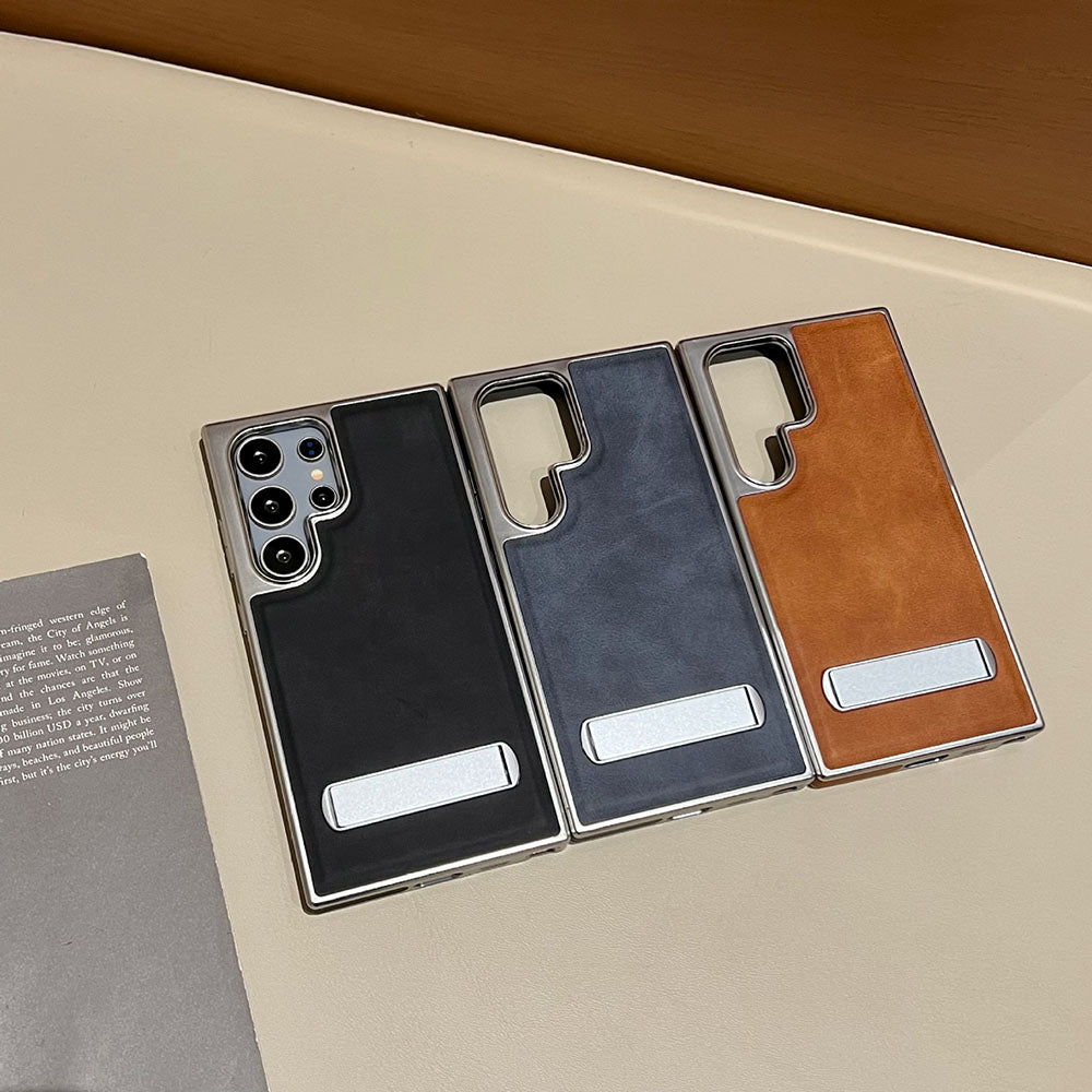 Newest Electroplated Leather Stand Anti-Fall Phone Case For Samsung