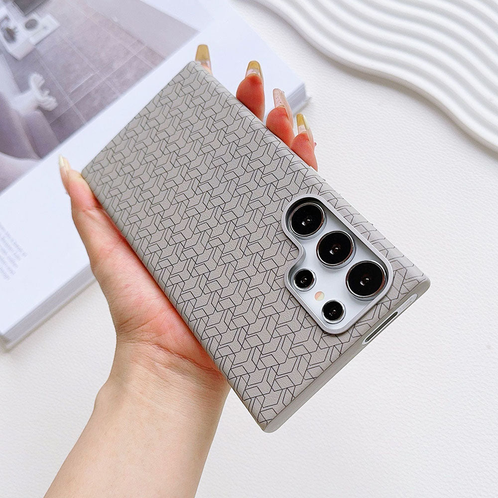 Metal Lens Frame Colored Leather Texture Phone Case For Samsung Galaxy