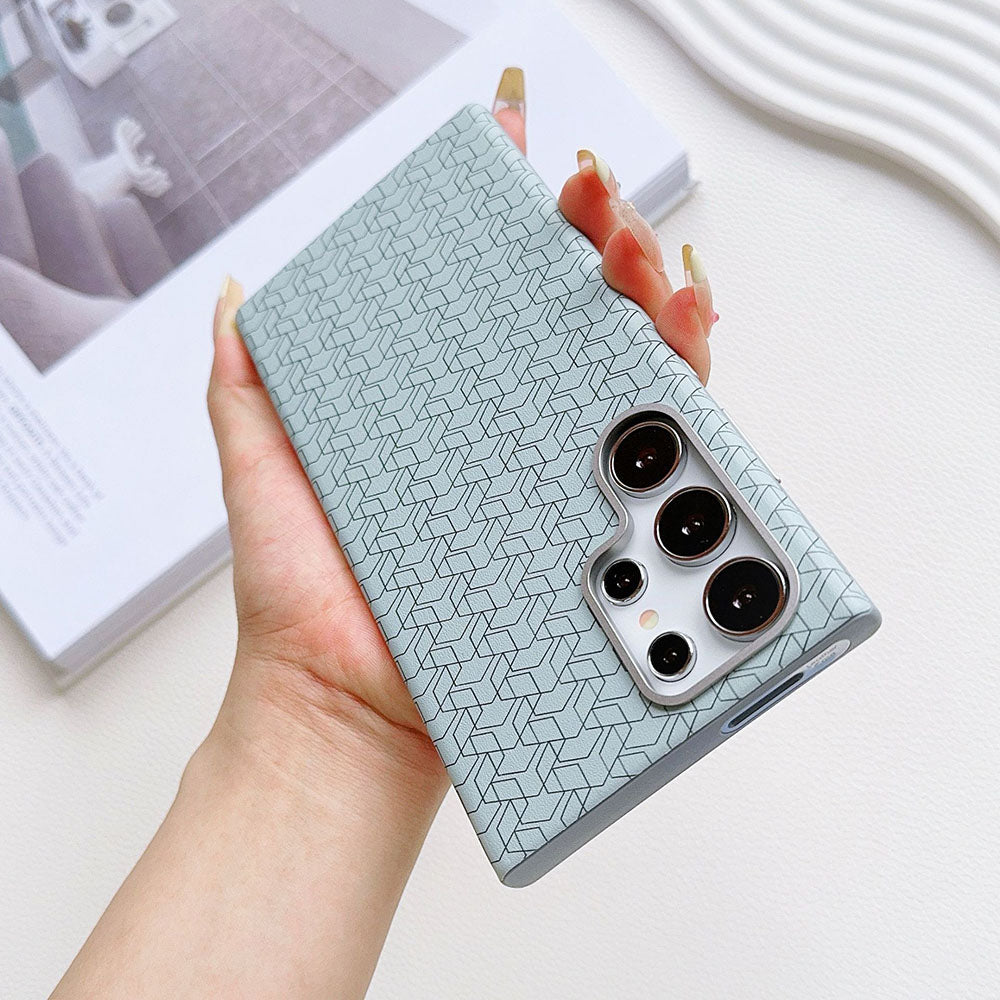 Metal Lens Frame Colored Leather Texture Phone Case For Samsung Galaxy