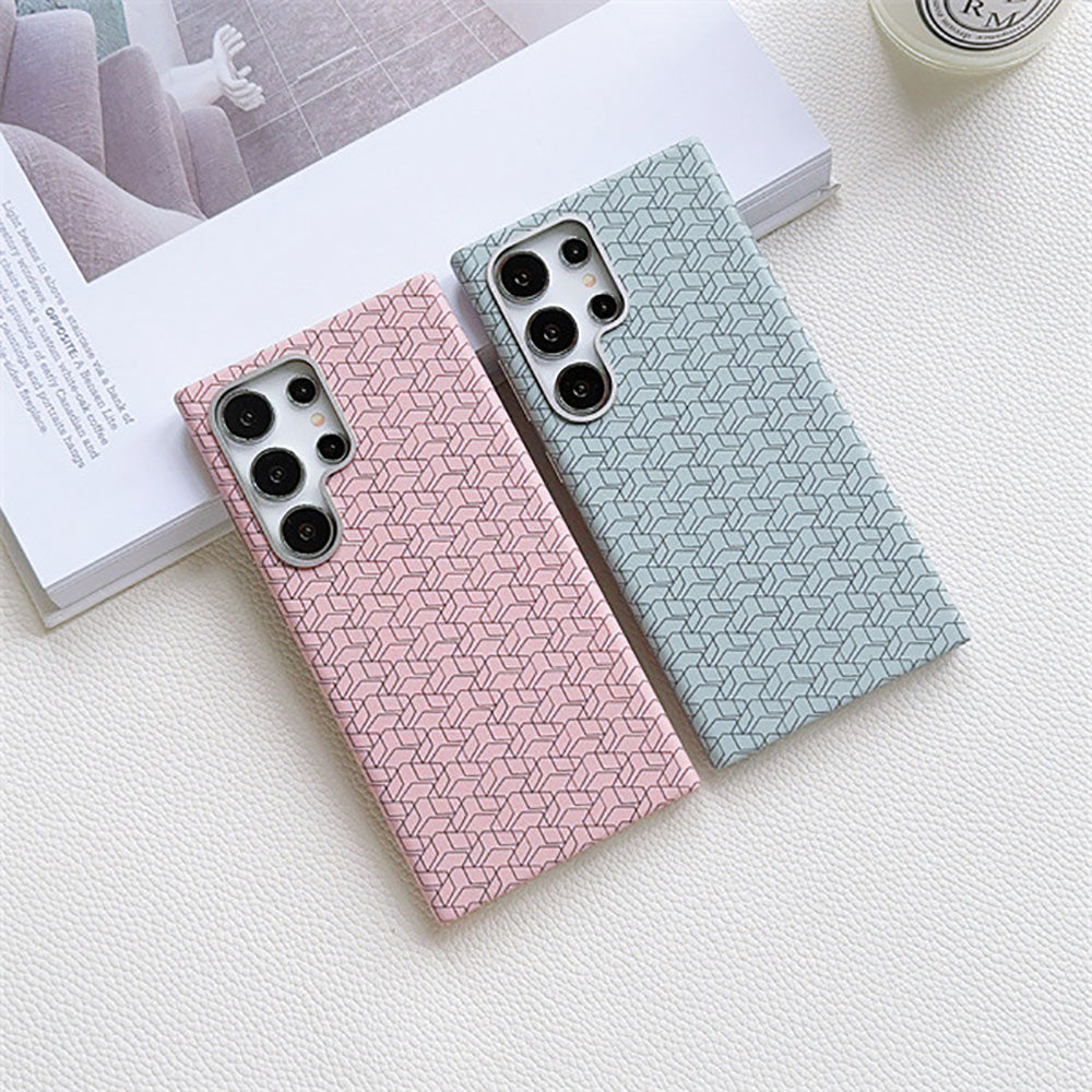 Metal Lens Frame Colored Leather Texture Phone Case For Samsung Galaxy