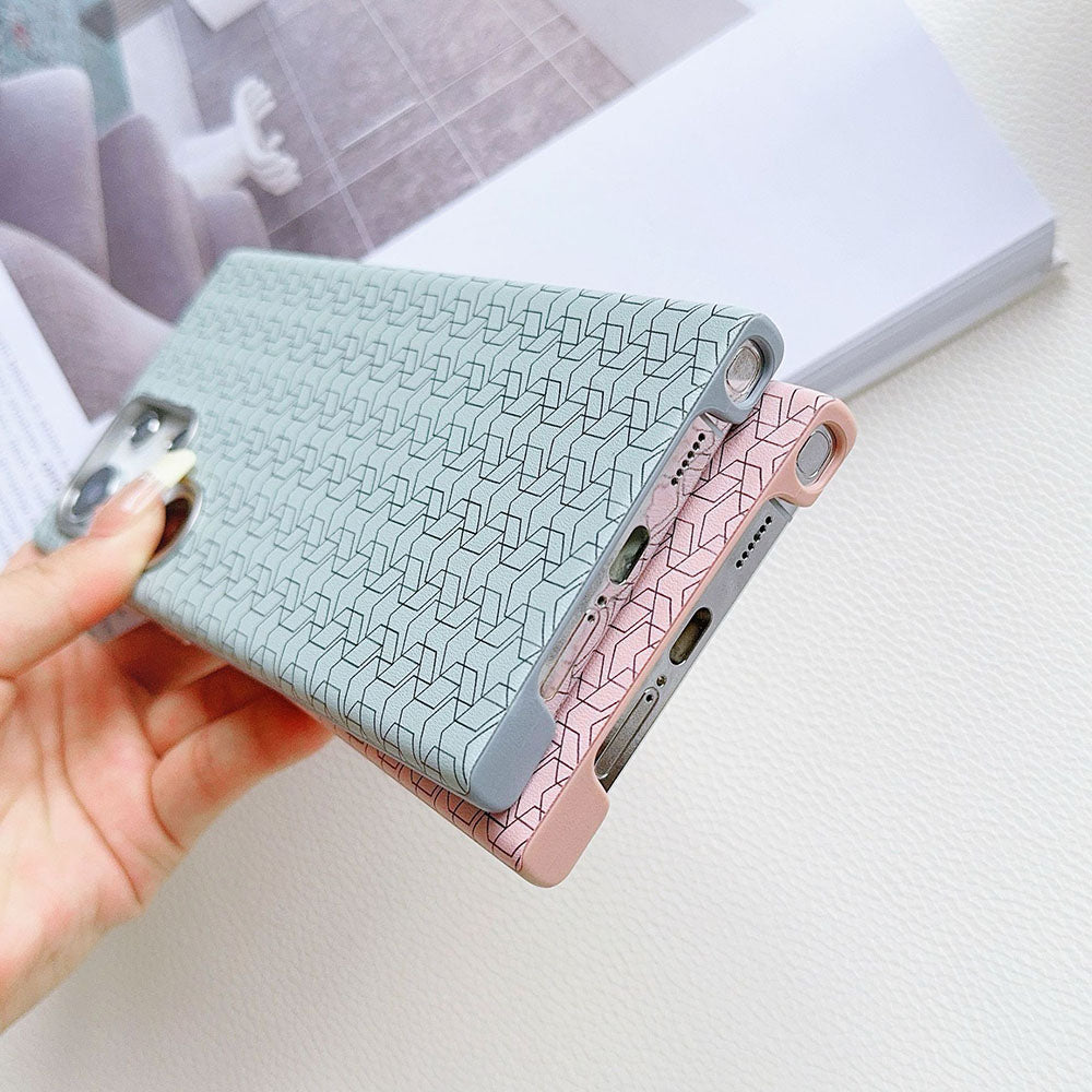 Metal Lens Frame Colored Leather Texture Phone Case For Samsung Galaxy