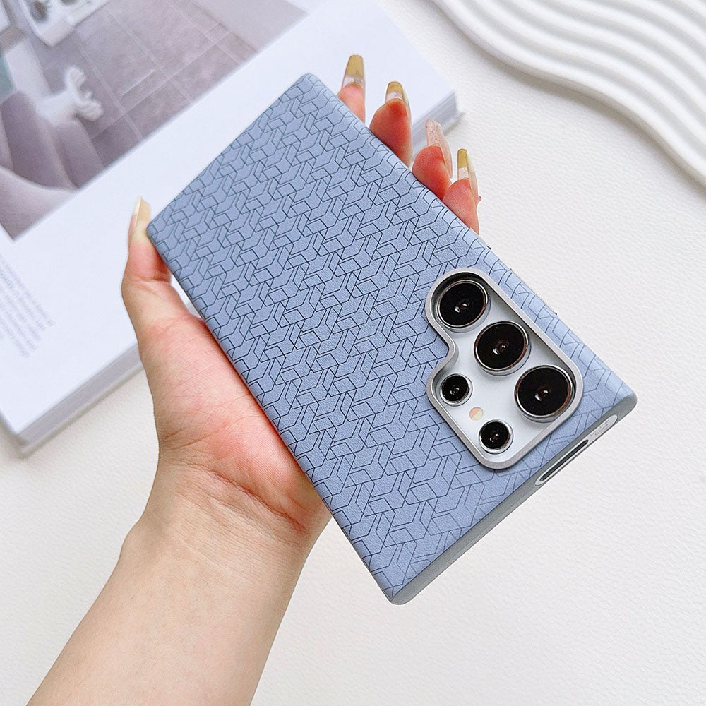 Metal Lens Frame Colored Leather Texture Phone Case For Samsung Galaxy