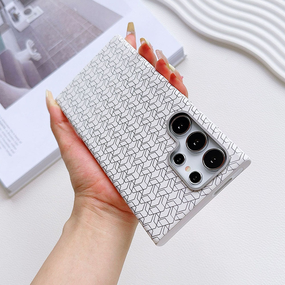 Metal Lens Frame Colored Leather Texture Phone Case For Samsung Galaxy