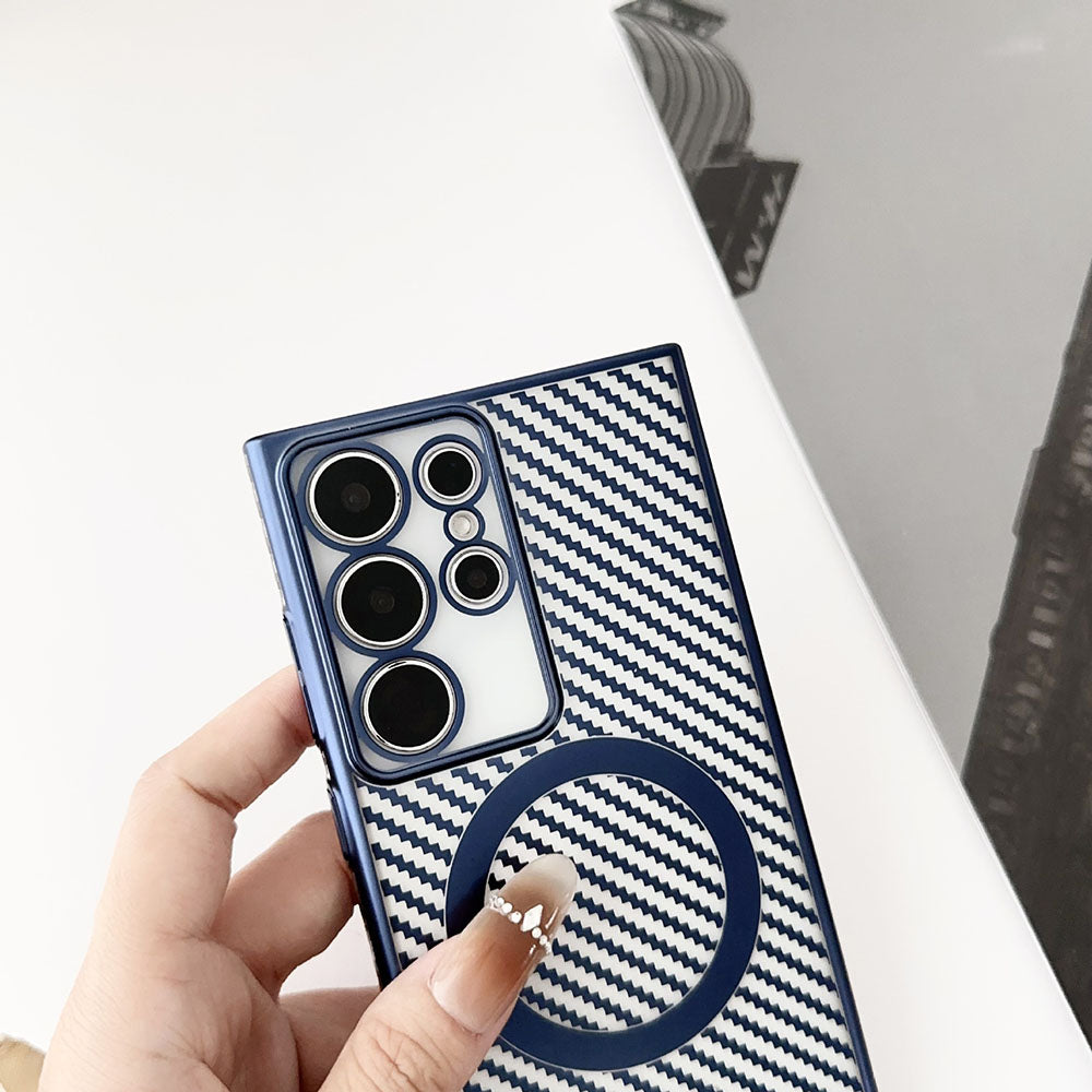 Newest Electroplating Transparent Carbon Fiber Pattern Magnetic Phone Case For Samsung Galaxy