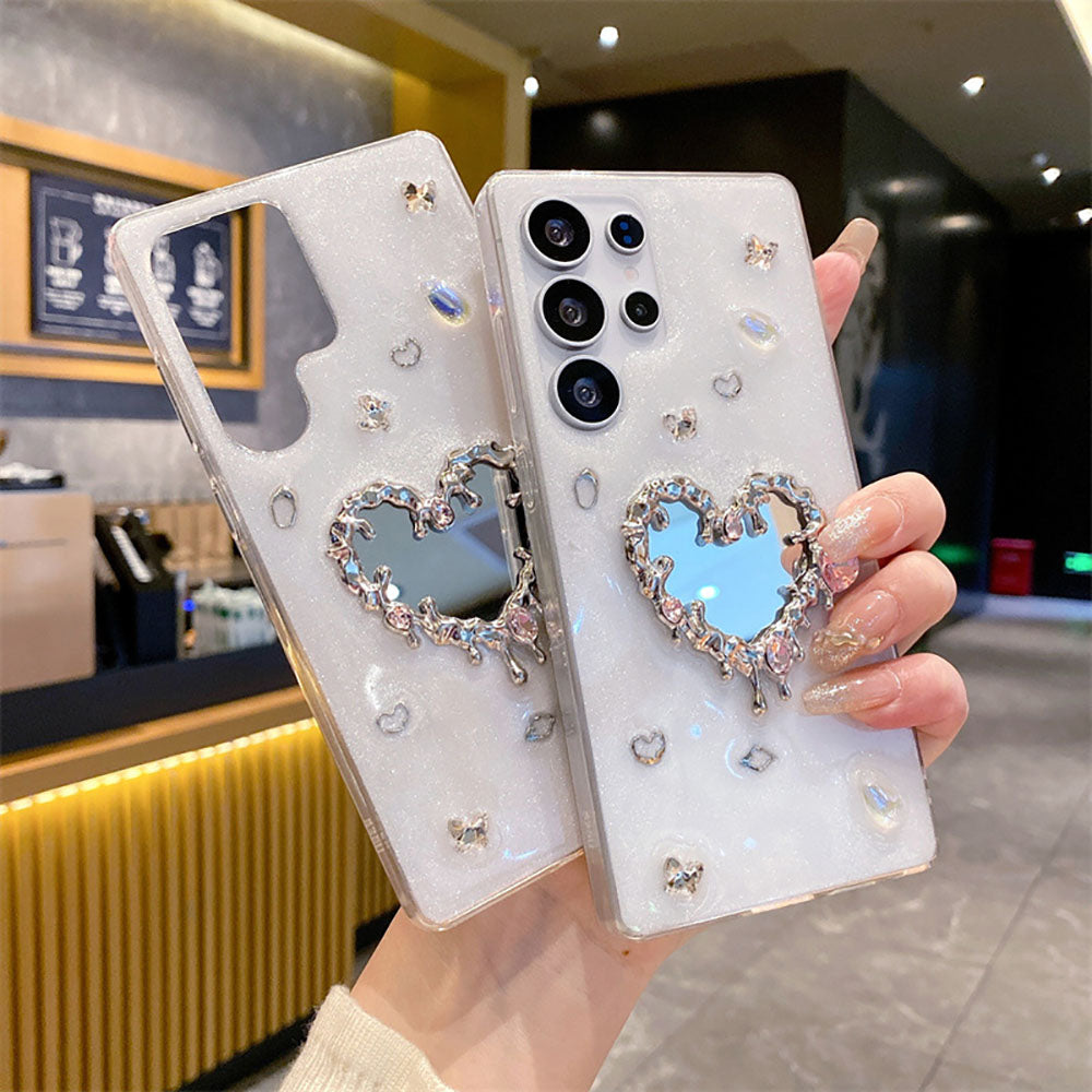 Rhinestone Heart Mirror Phone Case For Samsung Galaxy